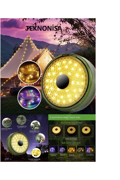 teknonisa Şarjlı 10 Metre Ledli Şarj Göstergeli 7 Işık 8 Modlu Hareketli Ve Flaşör Modlu MAKARALI