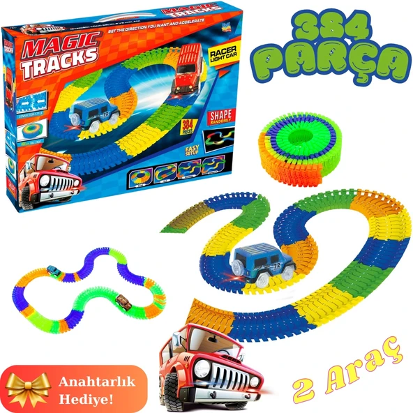 Magic Trucks 384 Parça Raylı Pist - Raylı Araç Oyuncak - Tren Oyuncak - Renkli Araç Yolu - Pist Set ürün görseli 1