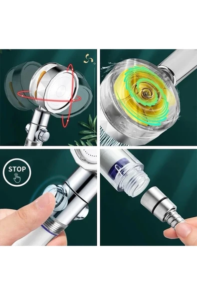 Yellowtech DUŞ BAŞLIĞI TURBO PERVANELİ SERİNLETİCİ TASARIM 360 Derece Döner Basınçlı Duş Başlığı - 6