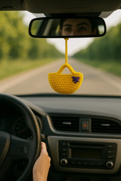 Amigurumi Araba Dikiz Aynası Süsü,  Anahtarlık,  Çanta Askısı %100  El Örgüsü - 2