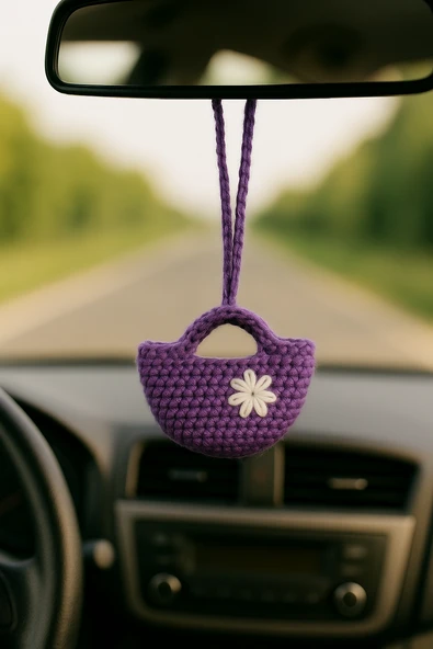 Amigurumi Araba Dikiz Aynası Süsü,  Anahtarlık,  Çanta Askısı %100  El Örgüsü - 2