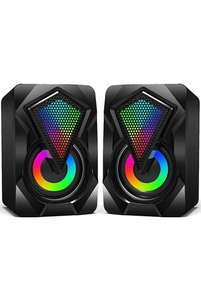 Rucas Bilgisayar Hoparlörü Rgb Led Işıklı Gaming Oyuncu Hoparlörü 3.5mm Jack Usb Speaker 1+1 Ses Sistem - Resim 3