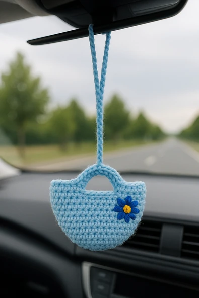 Amigurumi Araba Dikiz Aynası Süsü,  Anahtarlık,  Çanta Askısı %100  El Örgüsü - 4
