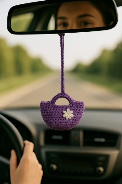 Amigurumi Araba Dikiz Aynası Süsü,  Anahtarlık,  Çanta Askısı %100  El Örgüsü - 3
