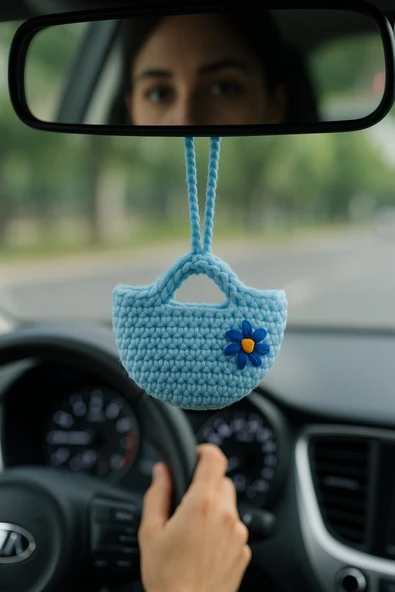 Amigurumi Araba Dikiz Aynası Süsü,  Anahtarlık,  Çanta Askısı %100  El Örgüsü - 1