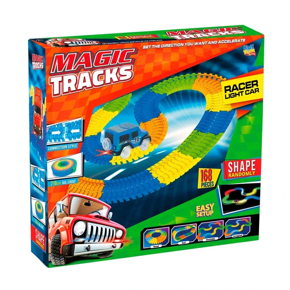 Magic Trucks 168 Parça Raylı Pist - Raylı Araç Oyuncak - Tren Oyuncak - Renkli Araç Yolu - Pist Set - Resim 2