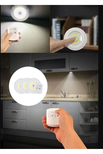 DeftHike Uzaktan Kumandalı 3 Lü Spot Led Lamba Kablosuz ve Pilli Işıldak Dolap Işığı Mutfak Raf Koridor Işığı - 2