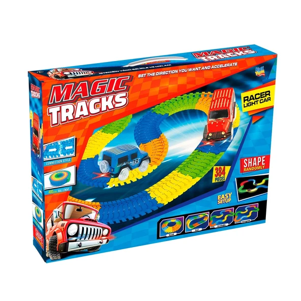 Magic Trucks 384 Parça Raylı Pist - Raylı Araç Oyuncak - Tren Oyuncak - Renkli Araç Yolu - Pist Set - Resim 3