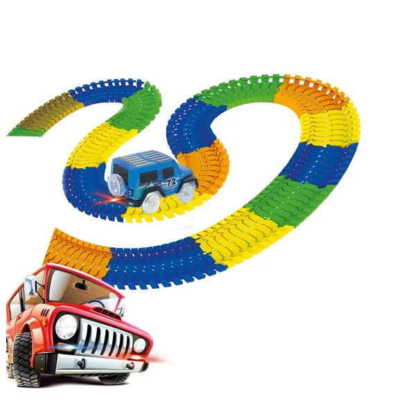 Magic Trucks 384 Parça Raylı Pist - Raylı Araç Oyuncak - Tren Oyuncak - Renkli Araç Yolu - Pist Set - Resim 2