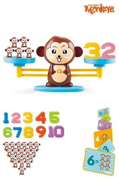 Eğitici Maymun Denge Oyunu - İşlem Kartlı Matematik Öğretici Oyun Seti - Eğitici Matematik Oyunu - Ağırlık - 4
