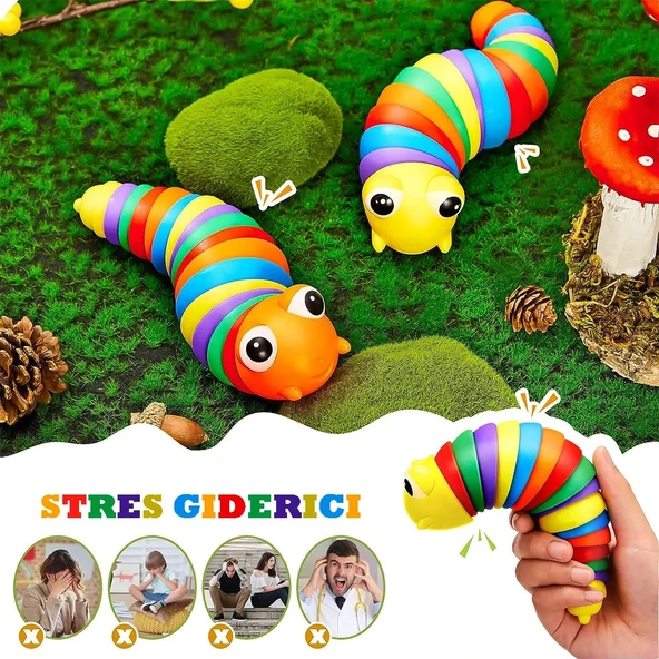 Söktak Eğlenceli Tırtıl Oyuncak - Stres ve Anksiyete Giderici Montessori Tırtıl Oyuncağı - Renkli Tırtıl - 1