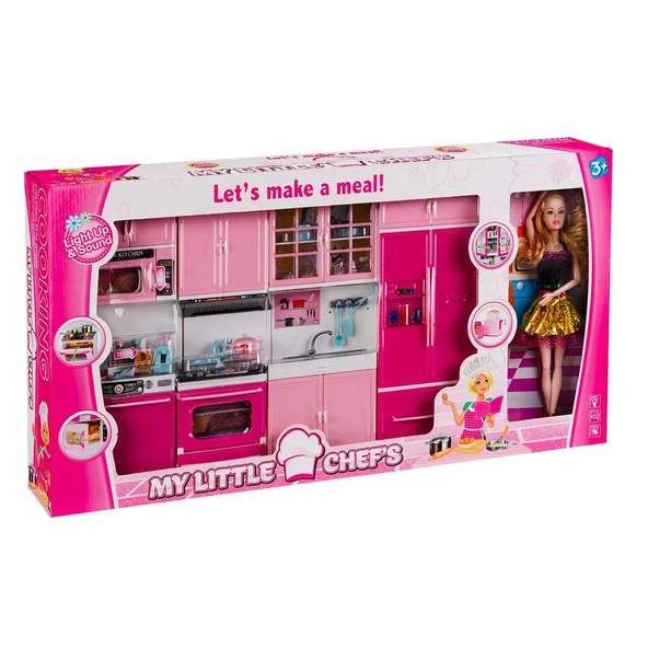 My Happy Kitchen Bebekli Dörtlü Mutfak Seti - Modern Mutfak Seti - Işıklı Sesli Mutfak Oyuncak - Fırın, Buzdolabı, Lavab - 1