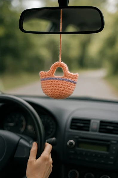 Amigurumi Araba Dikiz Aynası Süsü,  Anahtarlık,  Çanta Askısı %100  El Örgüsü - 2