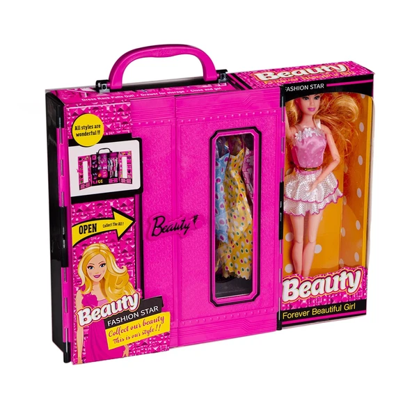 Beauty Aksesuarlı Bebekli Gardırop - Barbie Dolap - Barbie Giysi Dolabı - Barbie Gardırop - Gardrop - 2