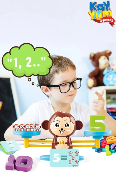 Eğitici Maymun Denge Oyunu - İşlem Kartlı Matematik Öğretici Oyun Seti - Eğitici Matematik Oyunu - Ağırlık - 5
