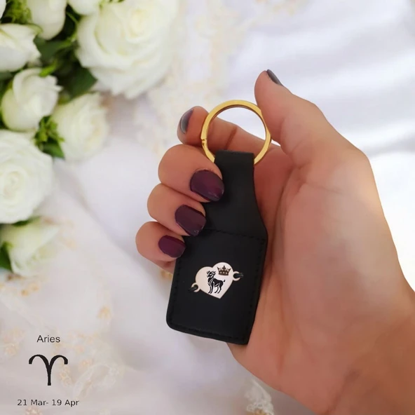 Burca Özel Kalp Figürlü Doğal Siyah Derili 14 Ayar Altın Plakalı Hediyelik Anahtarlık-488 - Resim 2