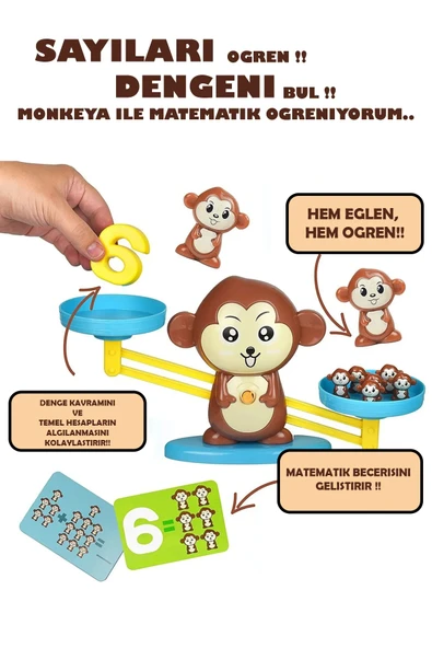Eğitici Maymun Denge Oyunu - İşlem Kartlı Matematik Öğretici Oyun Seti - Eğitici Matematik Oyunu - Ağırlık - 7