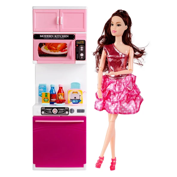 My Happy Kitchen Bebekli Dörtlü Mutfak Seti - Modern Mutfak Seti - Işıklı Sesli Mutfak Oyuncak - Fırın, Buzdolabı, Lavab - 3