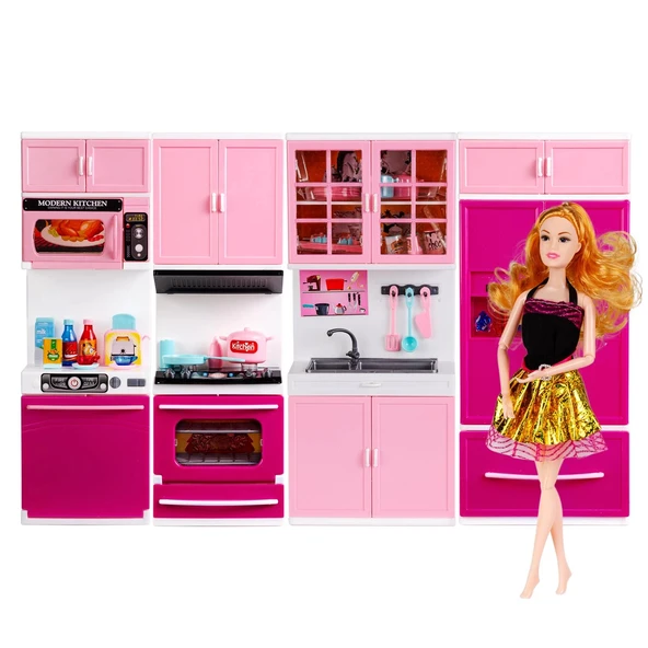 My Happy Kitchen Bebekli Dörtlü Mutfak Seti - Modern Mutfak Seti - Işıklı Sesli Mutfak Oyuncak - Fırın, Buzdolabı, Lavab - 2