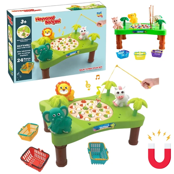 Hayvanat Bahçesi Mıknatıslı Balık Oyunu - Pilli Müzikli Balık Tutma Oyunu - Şarkılı Manyetik Eğitici Balık Yakalama Oyun ürün görseli