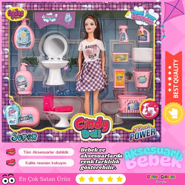 Cindy Doll Lavabo ve Temizlik Seti - Oyuncak Lavabolu Bebek - Barbie Temizlik Seti - Aksesuarlı Lavabo Bebek Oyuncak ürün görseli