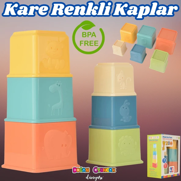 Eğitici Kare Renkli Kaplar - Üst Üste Dizme Oyunu - Kırılmaz Oyuncak - Kırılmaz Bebek Oyuncak - Kutu Dizme Oyunu - 1