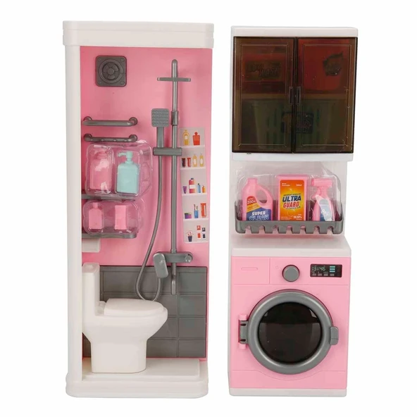 Tuvalet ve Çamaşır Makinesi Banyo Seti - Modern Banyo Seti - Minyatür Ev Oyuncak Seti - Banyo Oyuncak Seti - Klozet, Tuv - 4