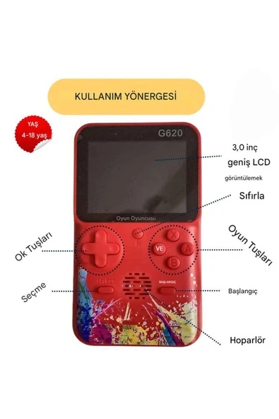 G620 500 Dahili Oyunlu TV Çıkışlı Mini El Konsolu - Resim 6