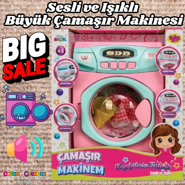 Büyük Pilli Neşeli Çamaşır Makinesi - Pilli Oyuncak Çamaşır Makinesi - Çamaşır Makinesi Oyuncak - Işıklı Sesli Makine