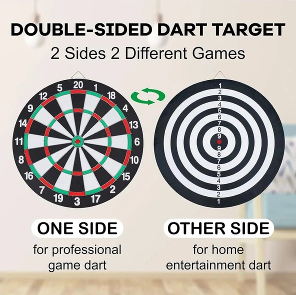 12 inc. İğneli Dart Tahtası Seti (29 cm.) - Oyuncak Dart Seti - İğneli Dart Oyuncak - Dart Oyunu Seti - 2