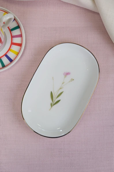 Tabak Evi Porselen Natura Çuha Altın Yaldızlı Oval Kayık Tabak 18x11x2,50cm Tekli