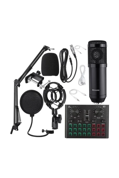 BM600 Filtreli Condenser Mikrofon V8 Plus Ses Kartı ve Standlı Set ürün görseli 1