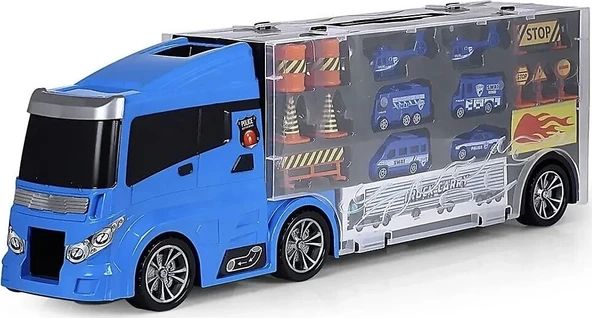 Rampalı Polis Tır Seti - Polis Taşıyıcı Tır - Kaydıraklı Kamyon - Araç Yol Seti - Tır Yol Seti - Oyuncak Araç Seti - Resim 3