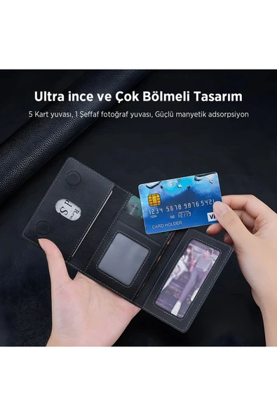 İ-Bix  iMW3 MagSafe Uyumlu Çoklu Kart Taşıma Özellikli Manyetik PU Deri Cüzdan - Resim 10