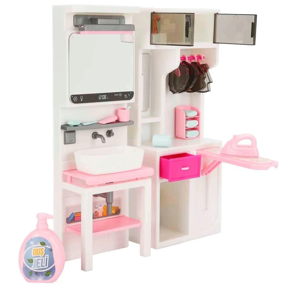 Lavabo ve Ütü Masası Banyo Seti - Modern Banyo Seti - Minyatür Ev Oyuncak Seti - Banyo Oyuncak Seti - Lavabo, Ütü Masası - 5