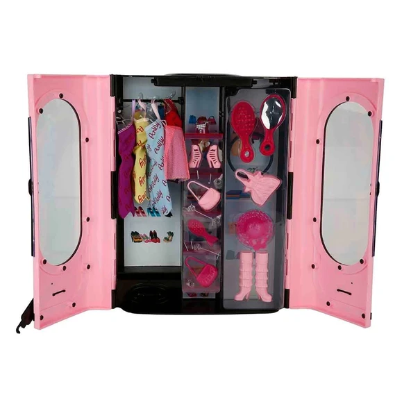 Cindy Doll Aksesuarlı Gardırop Açık Pembe - Barbie Dolap - Barbie Giysi Dolabı - Barbie Gardırop - Gardrop - 2