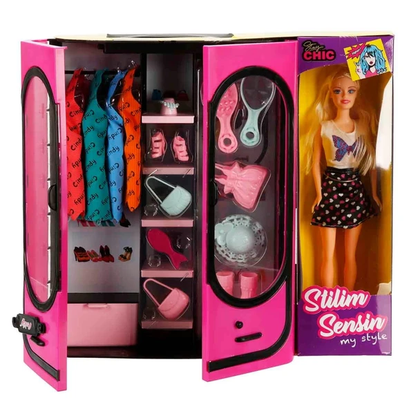 Cindy Doll Bebekli Aksesuarlı Gardırop Pembe - Barbie Dolap - Barbie Giysi Dolabı - Barbie Gardırop - Gardrop - 2