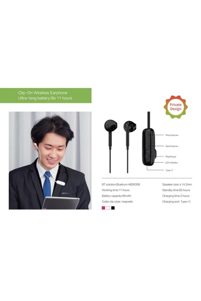 BXA4 Klipsli Bluetooth 5.3 TWS Mikrofonlu Kulak içi Yaka Kulaklık Beyaz - Resim 3