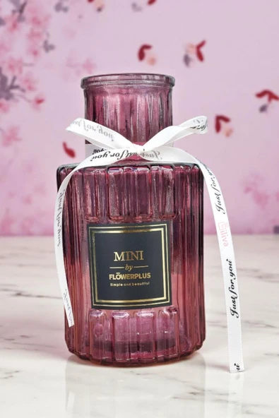 Bordo Cam Vazo-Ribben Tasarım Ve Flowerplus Etiketli,Beyaz Kurdeleli Dekoratif Tasarım,Masaüstü,Ofis, Aksesuar - 2