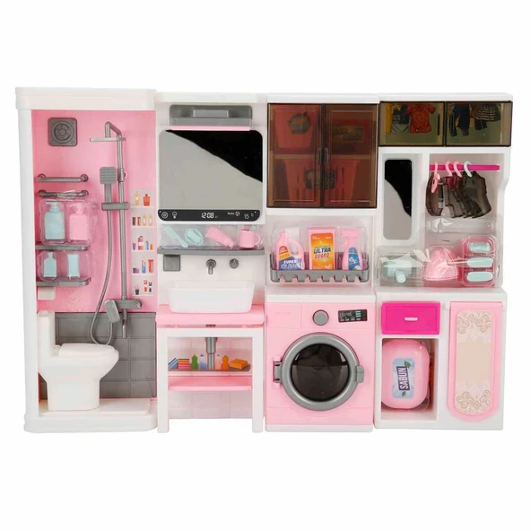 Ütü, Ayna, Tuvalet ve Çamaşır Makinesi Banyo Seti - Modern Banyo Seti - Banyo Oyuncak Seti - Ütü, Klozet, Tuvalet, Aynal - 2