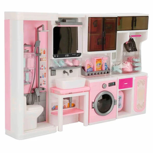 Ütü, Ayna, Tuvalet ve Çamaşır Makinesi Banyo Seti - Modern Banyo Seti - Banyo Oyuncak Seti - Ütü, Klozet, Tuvalet, Aynal - 3