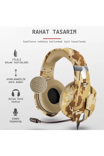 GXT 322D Carus Desert Kamuflaj Gamer Kulaklık - Resim 6