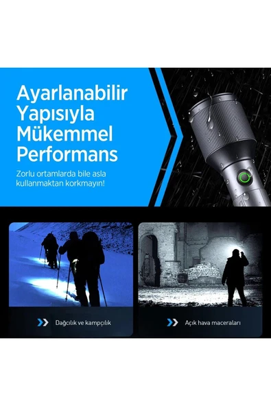 Bx2142fl 24w Led 900 Metre Uzun Menzilli Şarjlı El Feneri 1000 Lümen Güç Göstergeli Zoom Özellik - Resim 7