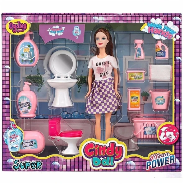 Cindy Doll Lavabo ve Temizlik Seti - Oyuncak Lavabolu Bebek - Barbie Temizlik Seti - Aksesuarlı Lavabo Bebek Oyuncak - Resim 6