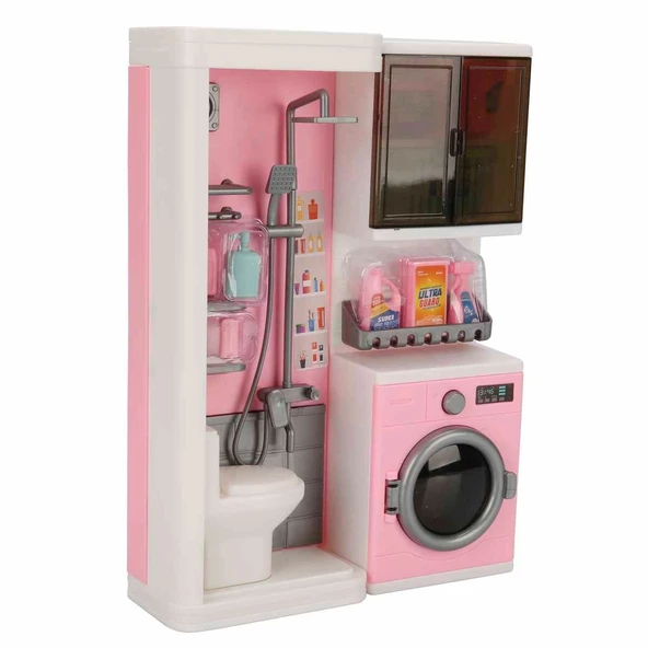 Tuvalet ve Çamaşır Makinesi Banyo Seti - Modern Banyo Seti - Minyatür Ev Oyuncak Seti - Banyo Oyuncak Seti - Klozet, Tuv - 3