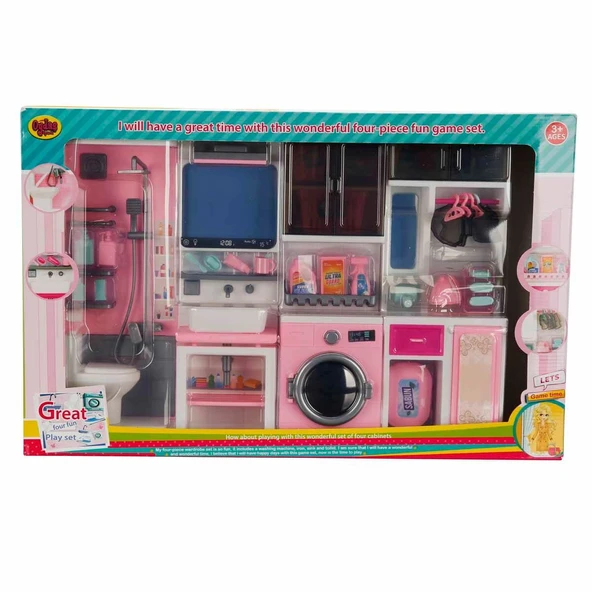 Ütü, Ayna, Tuvalet ve Çamaşır Makinesi Banyo Seti - Modern Banyo Seti - Banyo Oyuncak Seti - Ütü, Klozet, Tuvalet, Aynal - 8