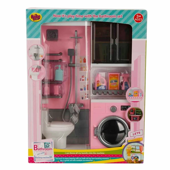 Tuvalet ve Çamaşır Makinesi Banyo Seti - Modern Banyo Seti - Minyatür Ev Oyuncak Seti - Banyo Oyuncak Seti - Klozet, Tuv - 9