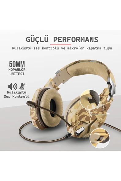 GXT 322D Carus Desert Kamuflaj Gamer Kulaklık - Resim 5
