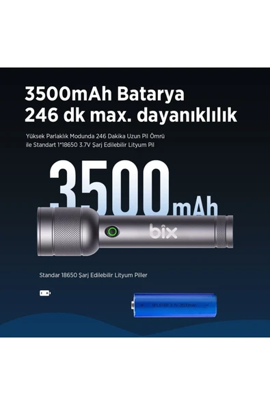 Bx6166fl 3w Led 368 Metre Uzun Menzilli Şarjlı El Feneri 1500 Lümen Çok Modlu Işıklı Kamp Feneri - Resim 4