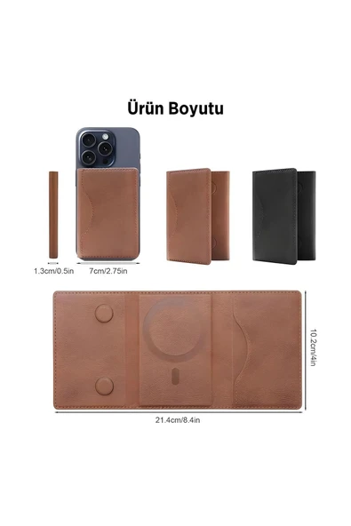 İ-Bix  iMW3 MagSafe Uyumlu Çoklu Kart Taşıma Özellikli Manyetik PU Deri Cüzdan - Resim 3